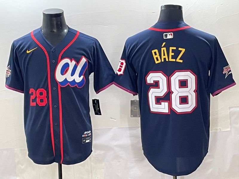 Men 2025 Detroit Tigers 28 Baez Blue All star Blank Blue Nike MLB Jersey style 5